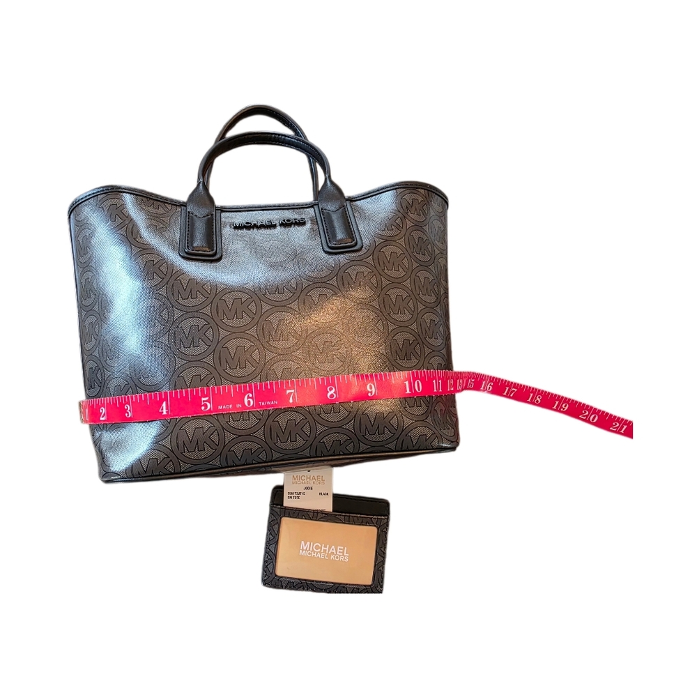 MICHAEL KORS Jodie Small Logo Set Tote Bag Black W-Matching Card Case Wallet NWT - Picture 10 of 10